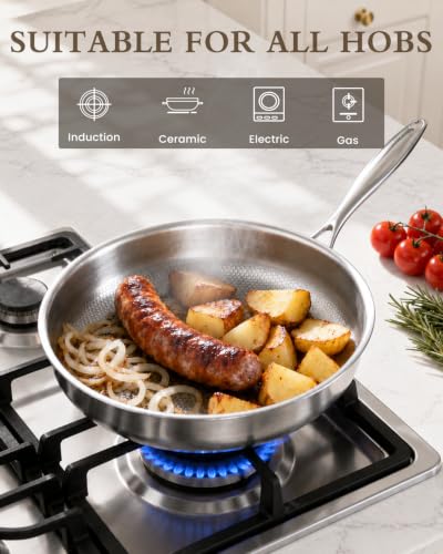 Titanium Pan For Cooking 12‘’, Pure Frying With Lid