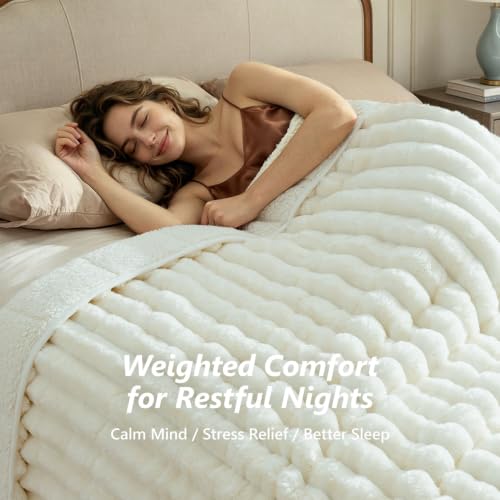 Weighted Blanket for Adults Cream White 60 x 80 Inches 15 lbs - Luxurious Cozy Comfort
