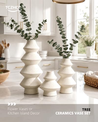 White Christmas Tree Ceramic Vase Set of 3 - Holiday Table Decorations
