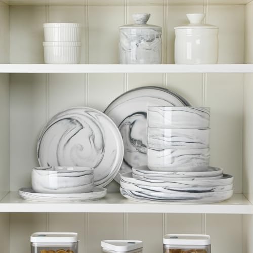 Marble Grey Porcelain Dinnerware Set for 4 - 12 Pieces, Chip & Crack Resistant