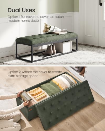 Velvet Storage Ottoman Bench with Legs - Forest Green, 660 lb Load Capacity