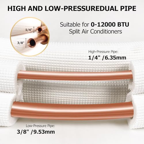 10FT Mini Split Line Set with 1/4 & 3/8 Inch Copper Pipes Insulation Kit - HVAC