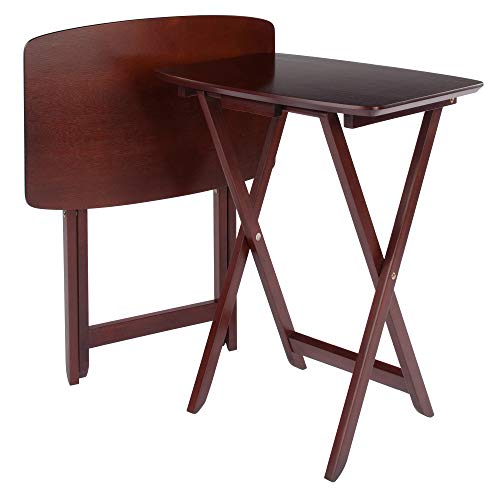 Foldable Snack Tables Set of 2 - Walnut Finish, 26 Inch Space-Saving Design