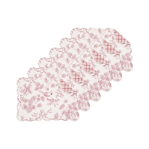 C&F Home Cardinal & Winter Branches 100% Cotton Placemats Set of 6 - White & Red