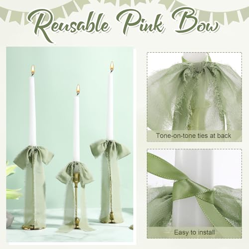 24 Pcs Christmas Tree Bows Candlestick Decoration Large Tie Bows Ribbon Gift Wrapping Coquette Decorations for Christmas Tree Wedding Party Baby Shower Decorations, 9.5 Inch(Sage Green)