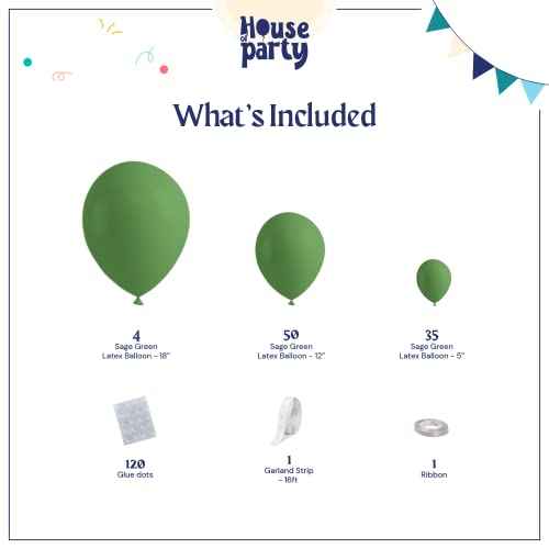 HOUSE OF PARTY Sage Green Balloon Garland - 5/12/18 Inch | Olive Green Balloons Garland for Easter Party Decorations, Graduation Party, Birthday Themed decor & Christmas Decorations