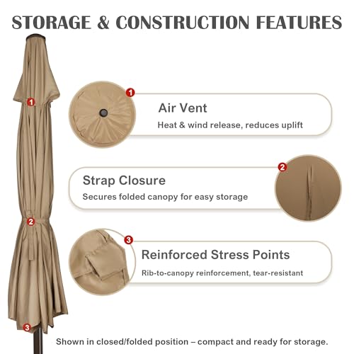 Blissun 9' Outdoor Patio Umbrella TAN with 8 Sturdy Ribs, Tilt & Crank