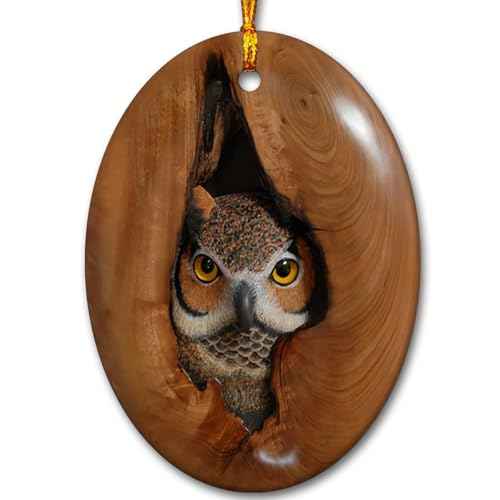 Owl in Nest Christmas Ceramic Oval Ornament, Owl Hanging Ornament, Keepsake Gifts for Grandparents, Parents, Kids, Neighbors, Friends Ornaments for Christmas Tree
