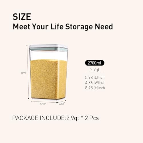 EQI 2.9Qt Food Storage Containers with Lids, 2-Pack Airtight BPA-Free Kitchen Organizer