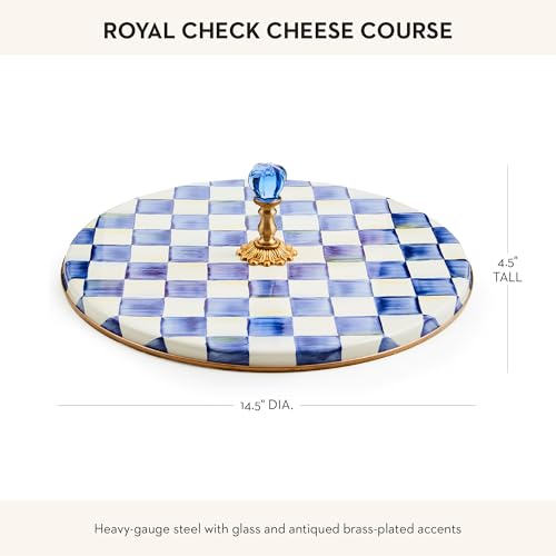 MacKenzie-Childs Cheese Course Charcuterie Board Blue - Royal Check, Round Serving Platter