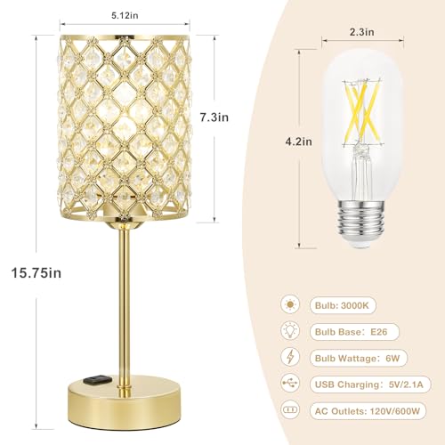 Hong-in Gold Crystal Nightstand Lamp with Touch Control - 1 Variation