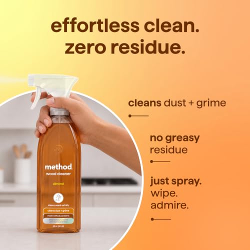 Method Daily Wood Cleaner Almond 28 Fl Oz Pack of 8 - Safe Sealed Wood Surface Cleaner