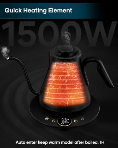 Intasting Ebony Black Gooseneck Electric Kettle 0.9L with ±1℉ Temp Control