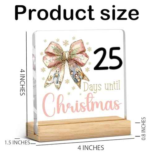 Funny Days Till Christmas Countdown Sign Christmas Countdown Calendar Acrylic Decor Xmas Vacation Sign Jesus Christian Coquette Bow 4 x 4 Inch