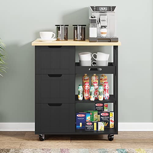 Shintenchi Black 26-Inch Kitchen Island Cart with Storage and Wheels