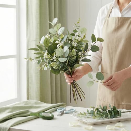 Artificial Eucalyptus Stems Bulk - 260 Green Faux Greenery for Wedding & Home Decor - Variation of 260