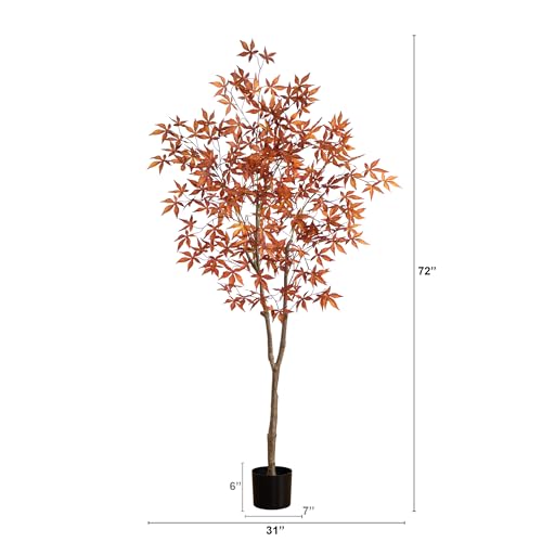 6ft Autumn Japanese Maple Artificial Tree with Black Pot — Fall Foliage Decor