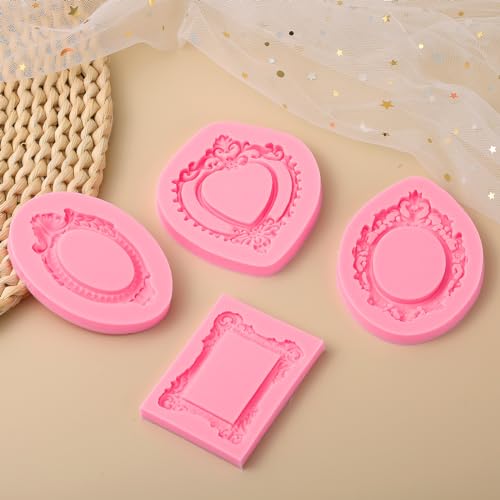 Baroque Frame Silicone Molds 4 Pcs, Chocolate Fondant Mold for Cake Decoration, Clay Resin Mold, Home Baking Home Decoration, Candy, Sugar Craft, Flower Paste, Mousse