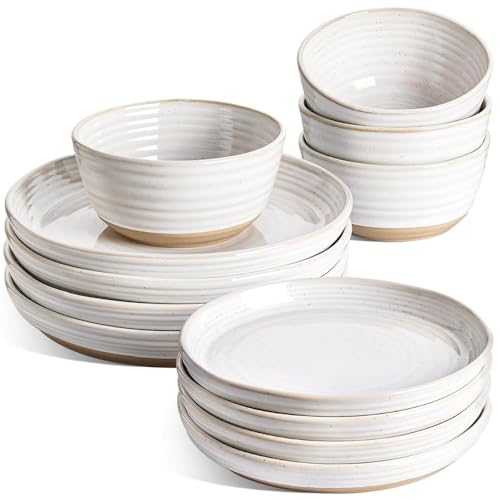 Handmade Feel Ceramic Dinnerware Set for 4 - 12 Pieces, Chip Resistant, Microwave & Dishwasher Safe, Arctic White
