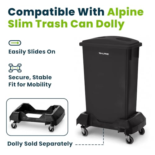 Alpine 23 Gallon Slim Trash Can - Black Open Top Commercial Garbage Bin - Heavy Duty Plastic 3 Pack
