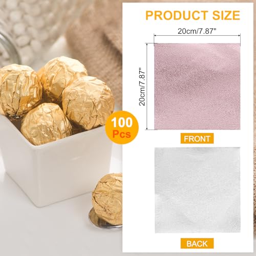 uxcell 100pcs Foil Candy Wrappers, 8 x 8 Inch Chocolate Bar Wrappers, Aluminum Foil Paper for Caramel Candy Packaging Decoration (Light Pink, Orange Peel)