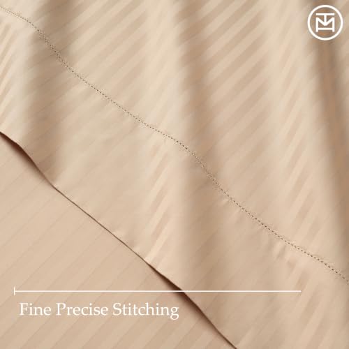 Light Beige Damask 600TC Cotton King Sheet Set - Sateen Bed Linens