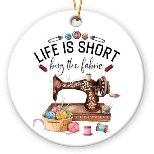 Sewing Ornament 2025, Christmas Ornament for Xmas Tree Decorations, Sewing Tools Christmas Tree Ornaments, Double Sided Ceramic Ornaments for Quilting Room Decor, Xmas Gifts for Sewers