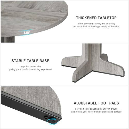 47-Inch Round Farmhouse Dining Table for 4 with Cross-Shaped Metal Base - Grey