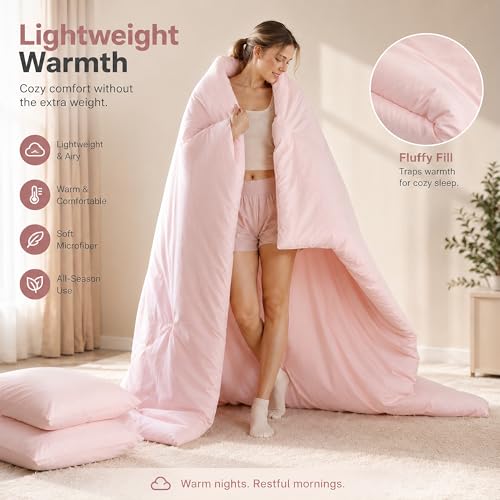 Pink Comforter Set Queen Size All Season Lightweight Bedding - Weigelia