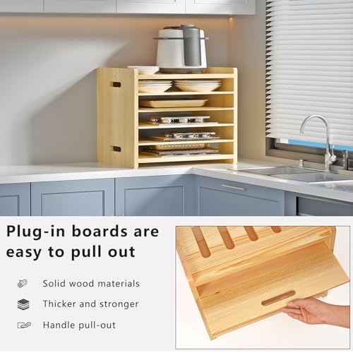 6 Tier Wooden Cabinet Tray Dividers - Adjustable Storage Organizer