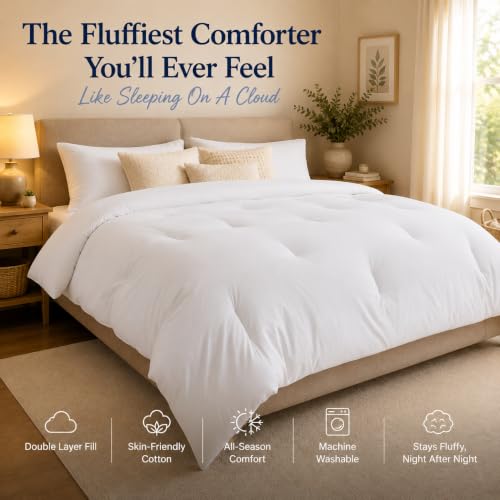 Queen Size Fluffy Comforter - Marshmallow Soft, All-Season Duvet Insert