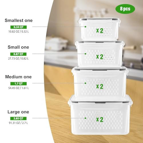 Small Fruit Storage Containers with Removable Colanders — 8 Pack