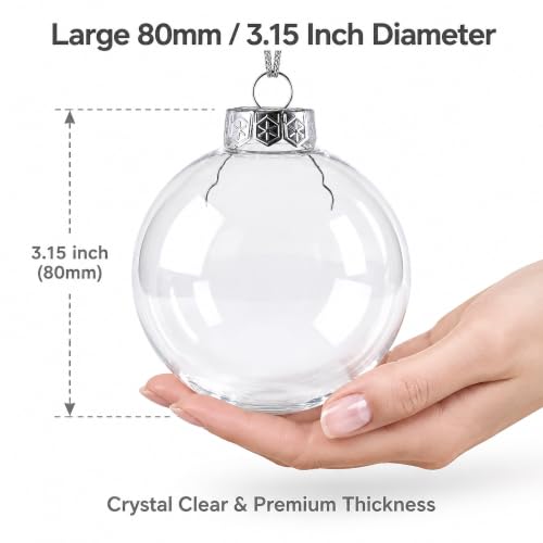 3.15 inch Christmas Balls,12PCS Clear Plastic Ornament Balls,DIY
