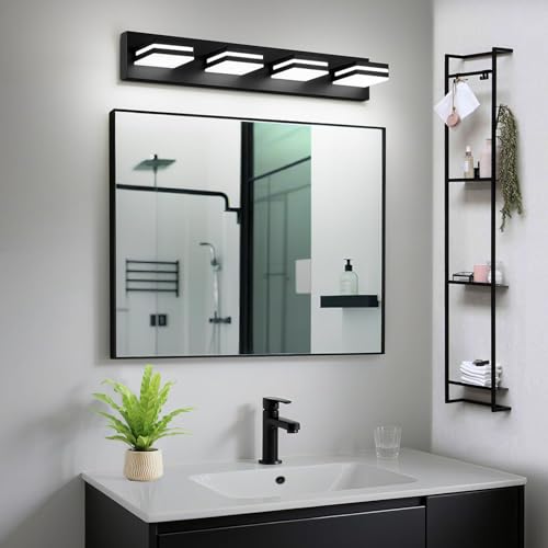Black 4-Light Dimmable LED Bathroom Vanity Light Fixture - 360° Rotation