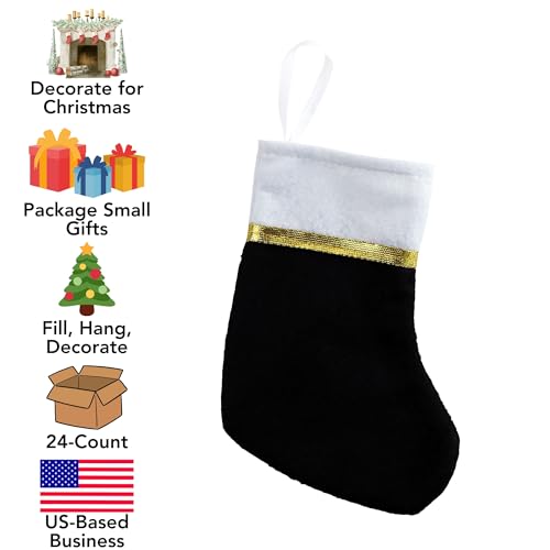 Iconikal Black Mini Christmas Stockings 7.5 Inch 24 Pack Holiday Decor
