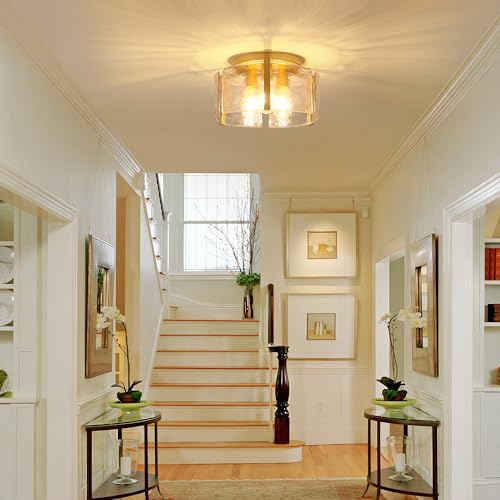 ZXFDWB Gold 15'' 3-Light Semi Flush Mount Ceiling Light Fixture for Foyer Kitchen Hallway