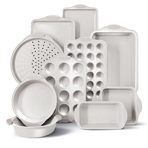Cream Nonstick Stackable Bakeware Set - 10 Pcs Space-Saving Kitchen Baking