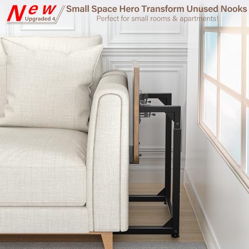 Brown 8-Level Adjustable TV Tray Table with Tilt & Phone Slot - Couch Side End Table