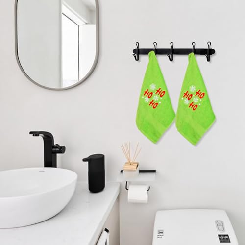 Green Christmas Hand Towels 2 Pack — Snowflake Embroidered Cotton, 29.5 x 13.8 in