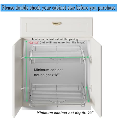 DINDON Chrome Pull Out Cabinet Organizer 22.5" W x 21.5" D - 2 Tier Kitchen Shelves