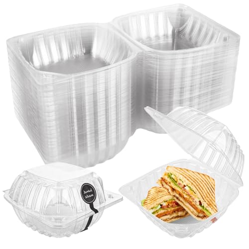 200 Pack Clear Hinged Take Out Food Containers 6x6x3.15 Inch with Tags