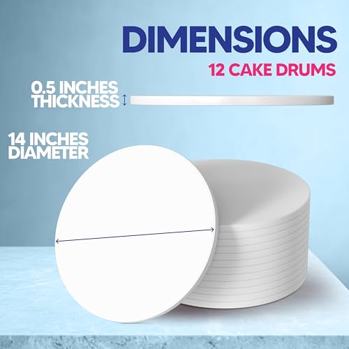 14 Inch Cake Drums - Pack of 12 White Round Cake Boards for Cakes & Patisserie