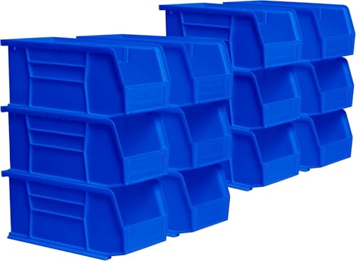 Akro-Mils 30230 Blue Plastic Stackable Storage Bins - 11x5x5 Inches, 12-Pack, Industrial Organizer
