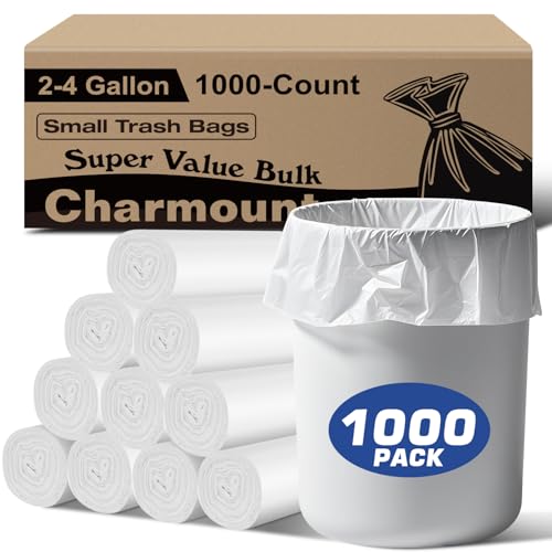 Small Trash Bags 2-4 Gallon Bulk Pack - 1000 Count for Household and Office Use
