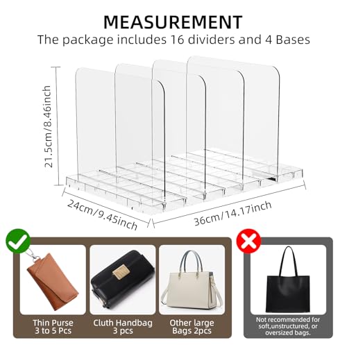 Clear Stackable Purse Organizer for Closet Shelves - 4 Pack