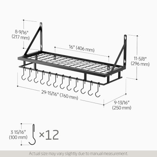 KES 30-Inch Wall Mounted Black Pot & Pan Rack Kitchen Organizer