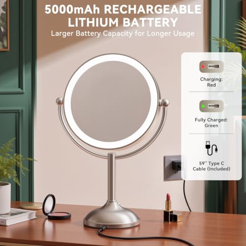 Auxmir 9-Inch Rechargeable LED Lighted Makeup Mirror with 1X/30X Magnification