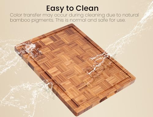 Fibogollo Set of 3 Large Bamboo Kitchen Cutting Boards with Juice Groove - Brown, 15.8 x 11.8 inches