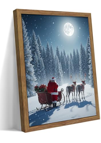 Night Sky Christmas Santa Wall Art 16x24in Canvas Print with Frame - Holiday Decor