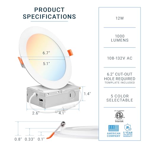 16 Pack 6 Inch LED Recessed Ceiling Lights 5CCT Ultra-Thin Surface Mount - Parmida